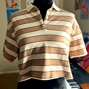 Small Tan Hollister Button Up Crop Top